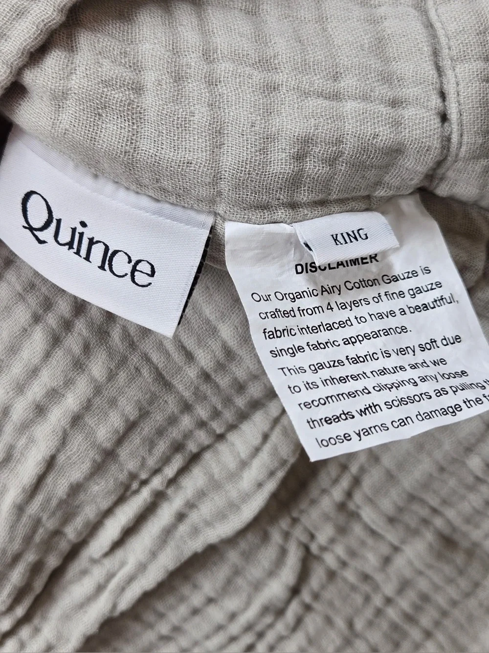 NWT QUINCE Organic Cotton Gauze Box Quilt Set King/Cal King Light Grey 0473